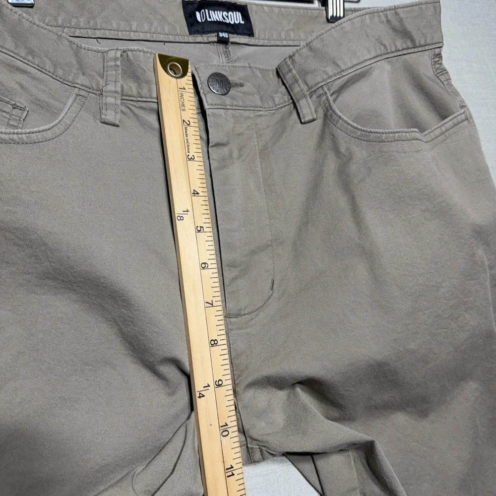 Linksoul Pants Men 34Sx30 Brown Solid Straight LS6168 Golf Chino Tencel Stretch